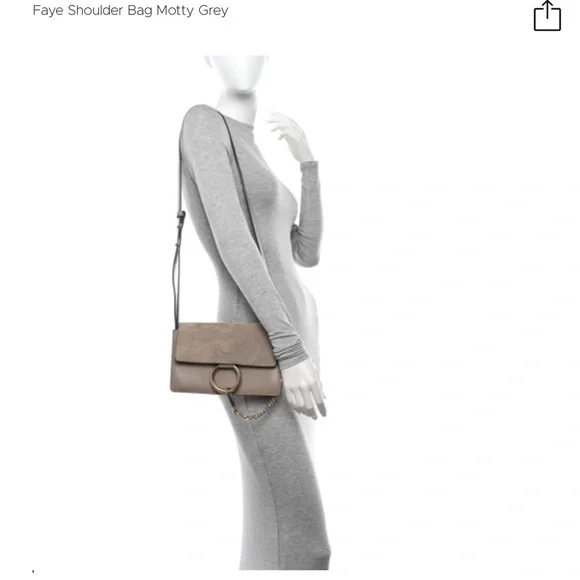 Chloe Suede Calfskin Small Faye Shoulder Bag Motty Grey Worn Suede Taupe Button